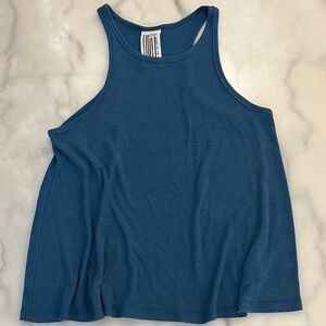 Free People Blue Ribbed Loose Relaxed Fit Racerback Tank Top